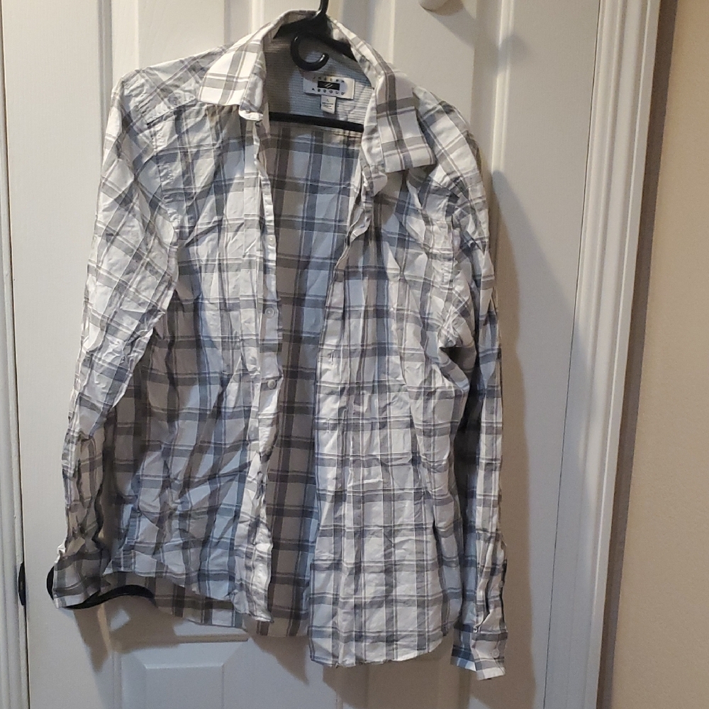 Joseph Abboud White and Gray Plaid Dress Shirt